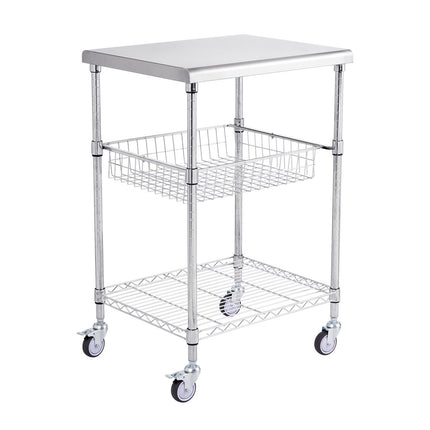 3-Tier Steel Rolling Utility Cart, 470 lb, Locking Wheels