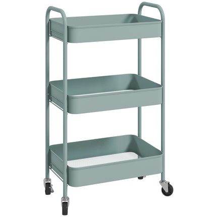 3-Tier Steel Storage Cart with Wheels, Light Blue