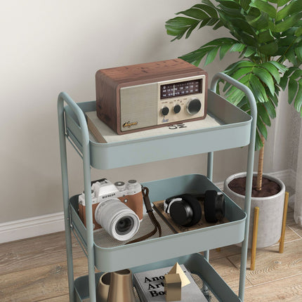 3-Tier Steel Storage Cart with Wheels, Light Blue