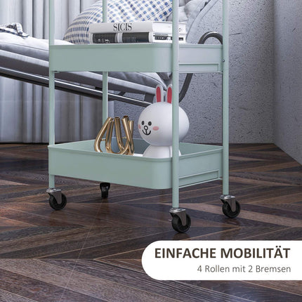 3-Tier Steel Storage Cart with Wheels, Light Blue