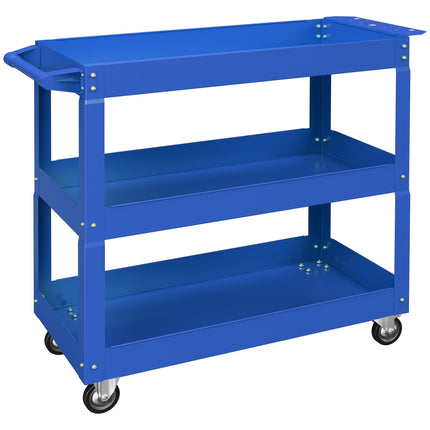 3-Tier Steel Tool Cart, 4 Wheels, 83x35.3x76 cm, Blue
