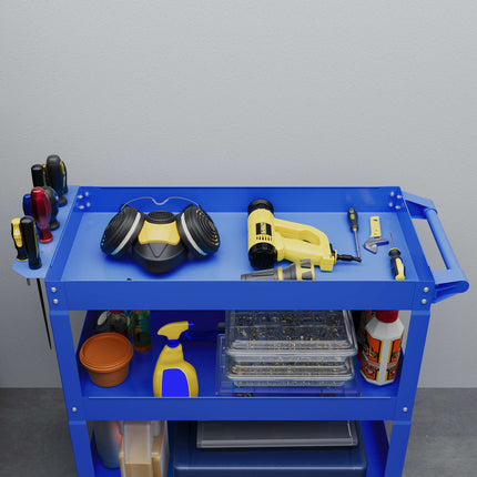 3-Tier Steel Tool Cart, 4 Wheels, 83x35.3x76 cm, Blue