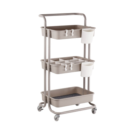 3-Tier Trolley with Adjustable Dividers and Hooks