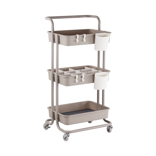3-Tier Trolley with Adjustable Dividers and Hooks