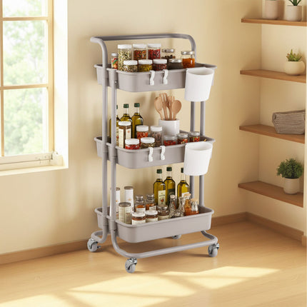 3-Tier Trolley with Adjustable Dividers and Hooks