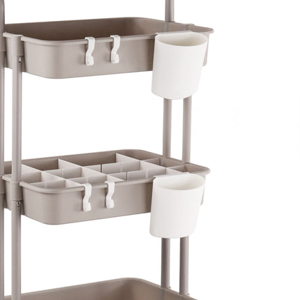 3-Tier Trolley with Adjustable Dividers and Hooks