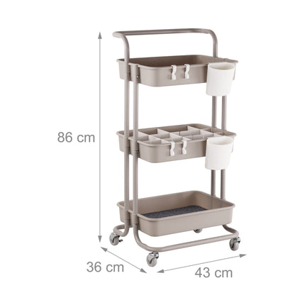 3-Tier Trolley with Adjustable Dividers and Hooks