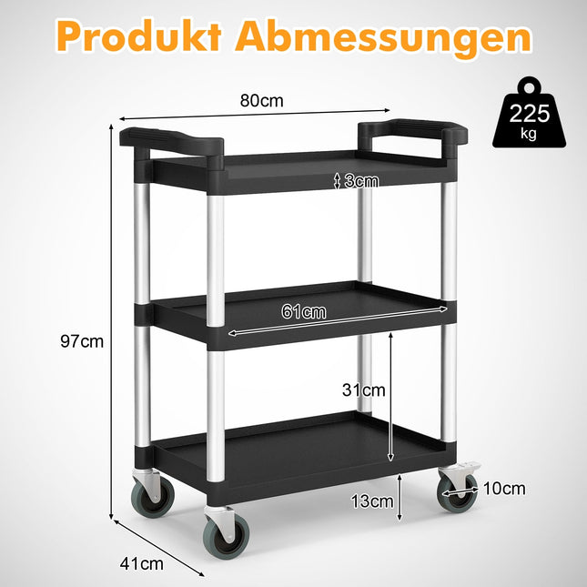 3-Tier Utility Cart with Lockable Wheels, Dual Handles