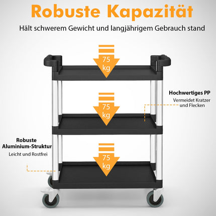 3-Tier Utility Cart with Lockable Wheels, Dual Handles