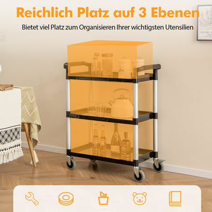 3-Tier Utility Cart with Lockable Wheels, Dual Handles