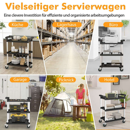 3-Tier Utility Cart with Lockable Wheels, Dual Handles