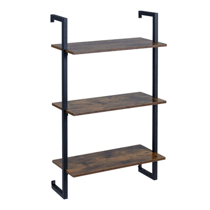 3-Tier Wall Shelf with Metal Frame – Rustic Brown