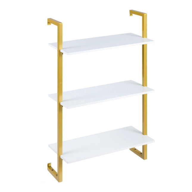 3-Tier Wall Shelf with Metal Frame – White, 53x23x90 cm