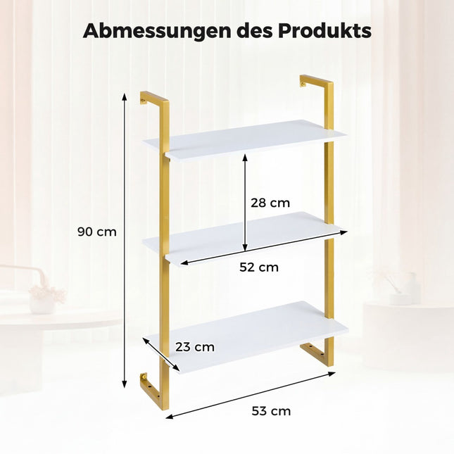 3-Tier Wall Shelf with Metal Frame – White, 53x23x90 cm