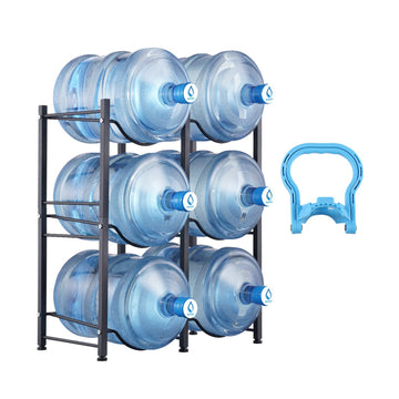 3-Tier Water Jug Rack, Holds 6 5-Gallon Bottles, Black