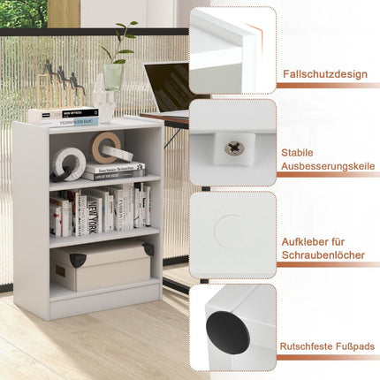 3-Tier White Bookshelf with Adjustable Shelves, 50x30x75 cm