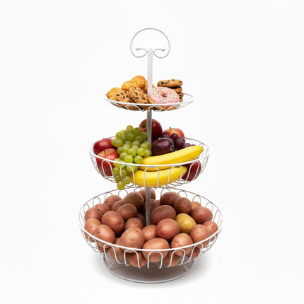 3-Tier Wire Fruit Bowl Stand – Round, Air-Circulating Design