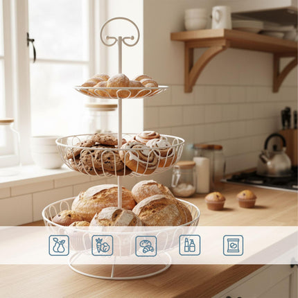 3-Tier Wire Fruit Bowl Stand – Round, Air-Circulating Design