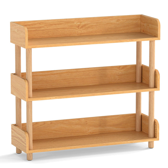3-Tier Wooden Bookshelf with Open Shelves and Side Rails