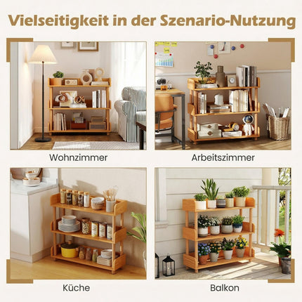 3-Tier Wooden Bookshelf with Open Shelves and Side Rails