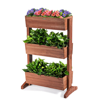 3 Tier Wooden Flower Shelf Flower Stand 3 Tier Raised Bed Flower Stairs 71 x 38 x 105 cm Brown
