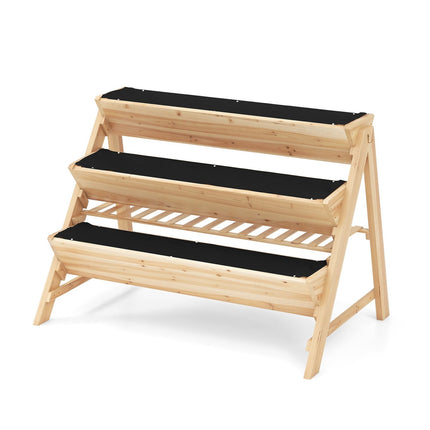 3-Tier Wooden Raised Garden Bed with Shelf & Hooks