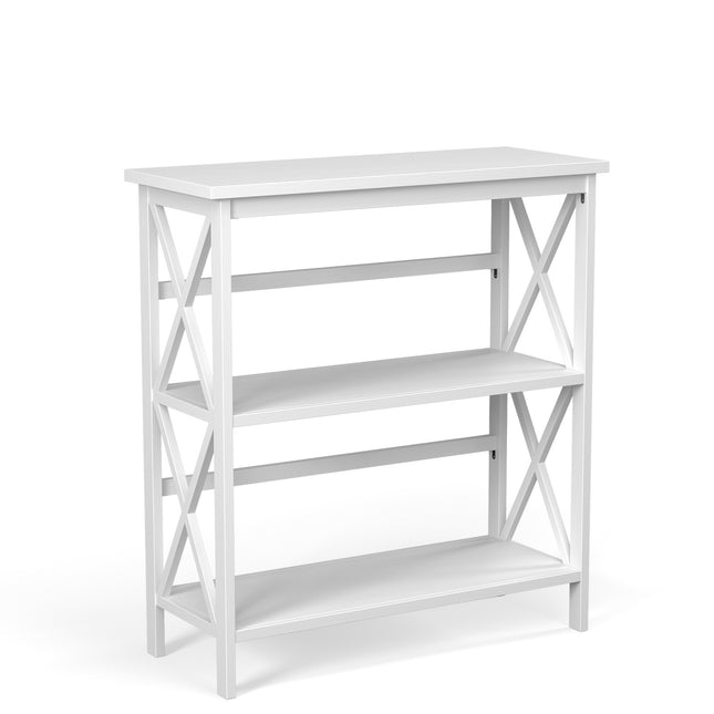 3-Tier Wooden X-Frame Etagere Bookshelf, White