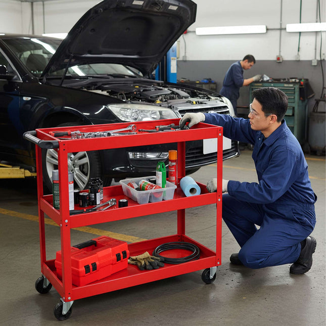 3-Tier Workshop Trolley with Swivel Castors