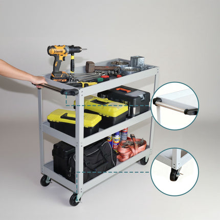 3-Tier Workshop Trolley with Swivel Castors