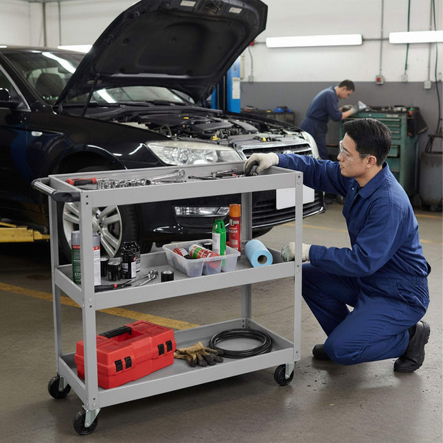3-Tier Workshop Trolley with Swivel Castors