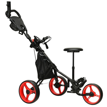 3-Wheel Adjustable Golf Cart with Seat, Red/Black