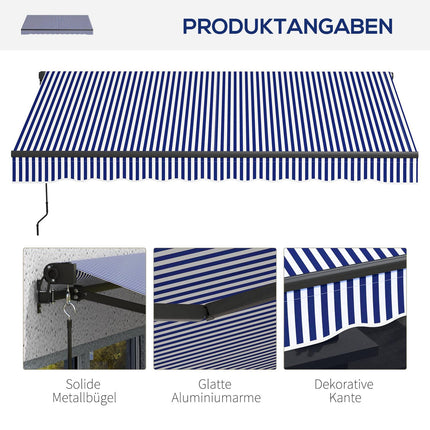 Wall-mounted awning, 3x2.5m, Blue & White, Sun protection