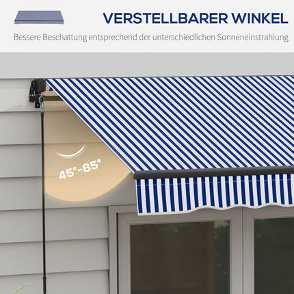 Wall-mounted awning, 3x2.5m, Blue & White, Sun protection