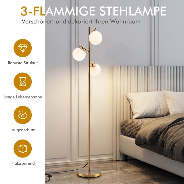 3-bulb floor lamp with practical foot switch & E27 bulb base reading lamp