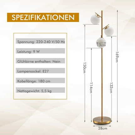 3-bulb floor lamp with practical foot switch & E27 bulb base reading lamp