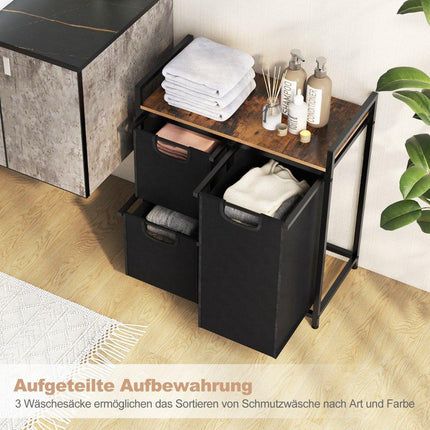 3 compartment laundry basket with shelf & 3 removable pockets laundry basket 66.5 x 33 x 72 cm
