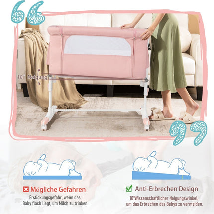 3-in-1 Adjustable Baby Bedside Crib & Bassinet, Pink