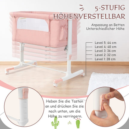 3-in-1 Adjustable Baby Bedside Crib & Bassinet, Pink