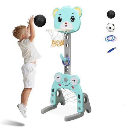 3-in-1 Adjustable Kids Basketball, Soccer, Ring Toss Set