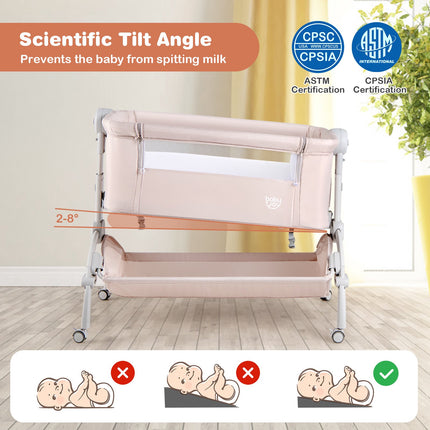 3-in-1 Baby Bassinet, Adjustable Height Bedside Sleeper, Beige