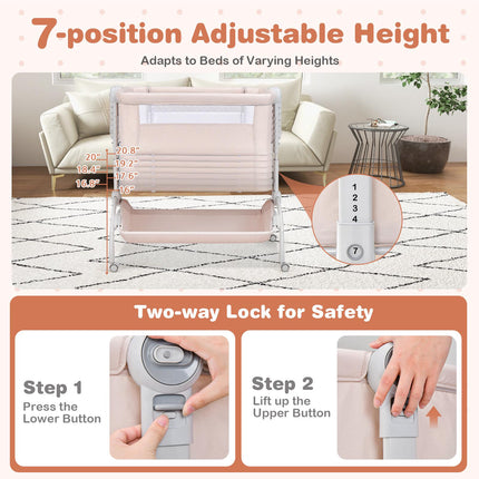 3-in-1 Baby Bassinet, Adjustable Height Bedside Sleeper, Beige
