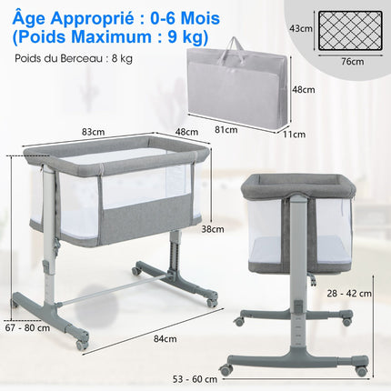 3-in-1 Baby Co-Sleeper, Adjustable Height, Mattress, Bag
