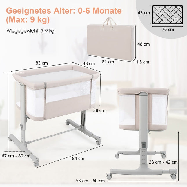 3-in-1 Baby Crib, Bassinet & Bedside Sleeper with Mattress