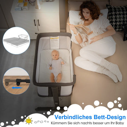 3-in-1 Baby Crib & Bassinet with Mattress, Dark Grey