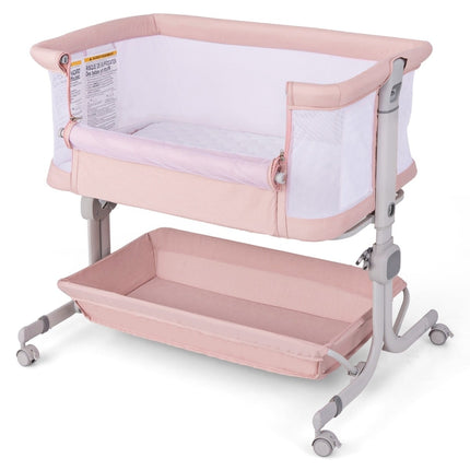 3-in-1 Baby Crib with Mattress, Adjustable Height, Pink