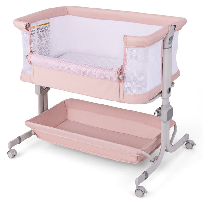 3-in-1 Baby Crib with Mattress, Adjustable Height, Pink