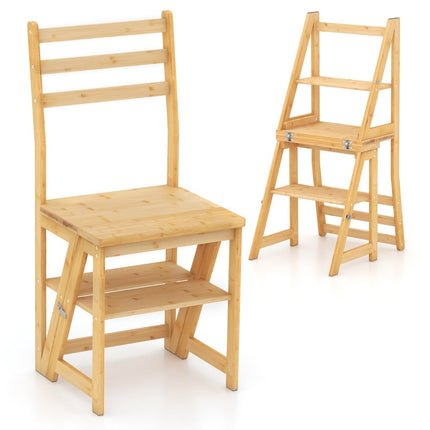 3-in-1 Bamboo Step Stool, Chair & Plant Stand, Foldable