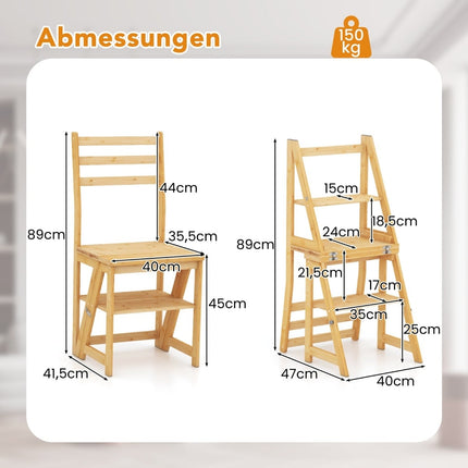 3-in-1 Bamboo Step Stool, Chair & Plant Stand, Foldable