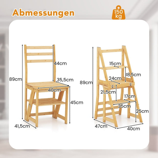 3-in-1 Bamboo Step Stool, Chair & Plant Stand, Foldable