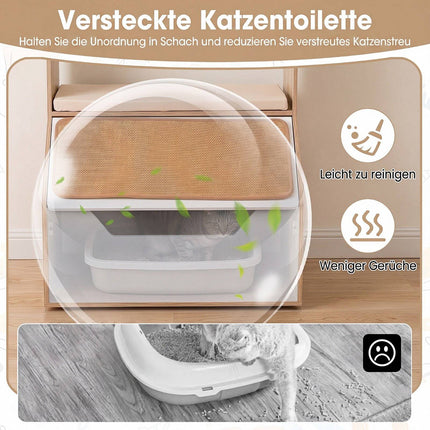 3-in-1 Cat House Cabinet with Cushion and Scratching Pad